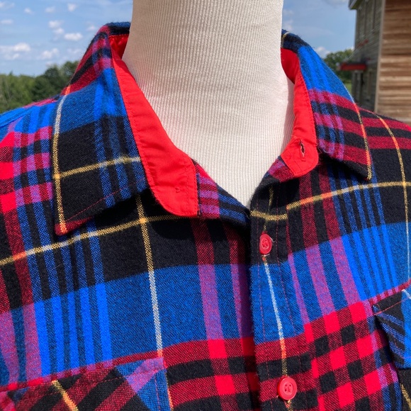 Vintage Electric Blue Plaid Flannel Shirt Pine Grove - Picture 6 of 16